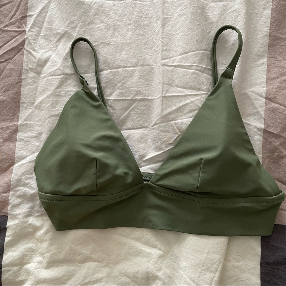 Aerie longline triangle bikini top Olive Fun